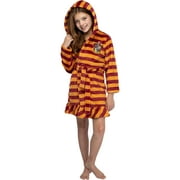 Harry Potter Girls' Hogwarts Houses Hooded Robe Striped Fleece Bathrobe - Gryffindor Slytherin Hufflepuff Ravenclaw
