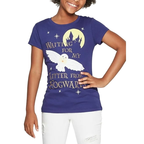 Girls Harry Potter T-Shirt Waiting For My Letter From Hogwarts Short Sleeve Blue