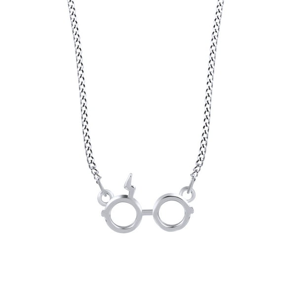 AFFY Harry Potter Glasses Charm Pendant Necklace In White Gold Over Sterling Silver
