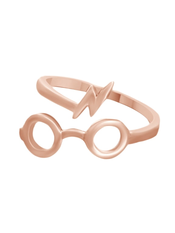 Harry Potter Glasses Lightening Bolt Open Ring In 14K Rose Gold Over Sterling Silver