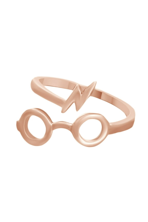 Harry Potter Glasses Lightening Bolt Open Ring In 14K Rose Gold Over Sterling Silver