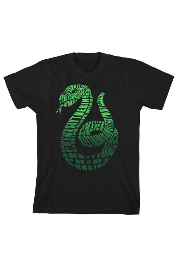 Harry Potter Graphic Slytherin Snake Emblem Boy's Black T-shirt-S