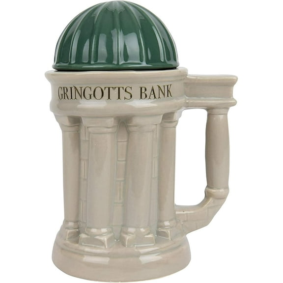 Harry Potter Gringotts Bank Mug, Large 30 oz - Ceramic Lidded Beer Stein - For Coffee, Tee, Butterbeer & More - Book & Movie Decor Gift for Teens, Men, Women, Adults