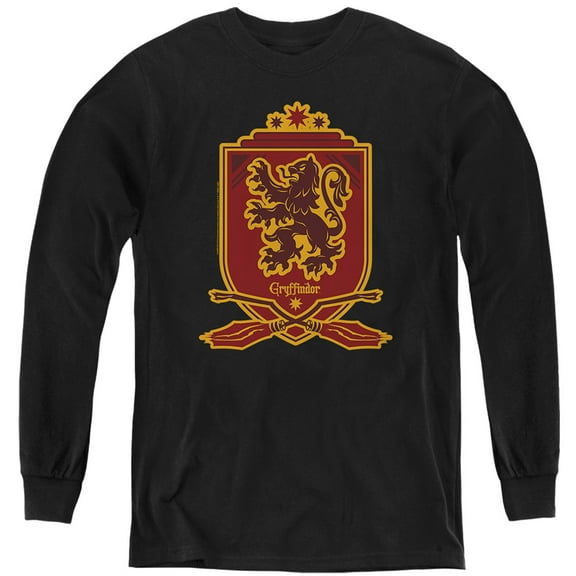 Harry Potter Gryffindor Broomstick Badger Logo Kids Long Sleeve T Shirt (Medium) for Youth Boys and Girls, Black