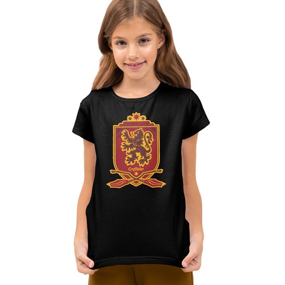 Harry Potter Gryffindor Broomstick Badger Logo Kids T Shirt (Medium) for Youth Toddler Boys and Girls, Black