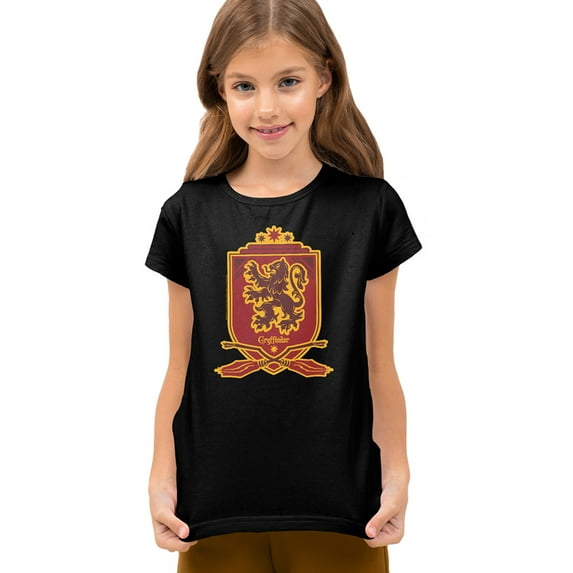 Harry Potter Gryffindor Broomstick Badger Logo Kids T Shirt (Medium) for Youth Toddler Boys and Girls, Black