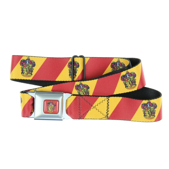 The Wizarding World of Harry Potter Belt, Seatbelt Buckle Belt, Gryffindor Crest Diagonal Stripe Gold Red, Youth 22 to 32 Inches