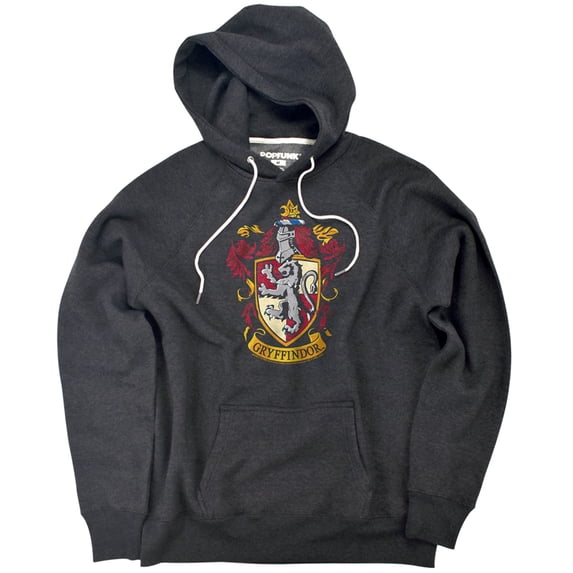 Harry Potter Gryffindor Crest Unisex Adult Slim Fit Pull-Over Heather Hoodie, Charcoal, Large