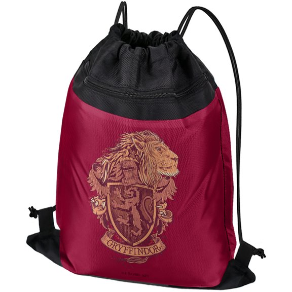 Harry Potter Gryffindor Lion Crest Drawstring Backpack Sports Bag Sackpack 17" x 13", Perfect for Gym, Yoga or Practice