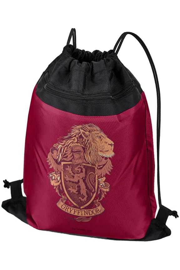 Harry Potter Gryffindor Lion Crest Drawstring Backpack Sports Bag Sackpack 17" x 13", Perfect for Gym, Yoga or Practice