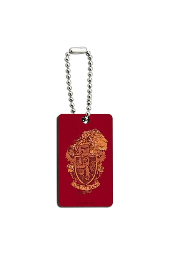 Harry Potter Gryffindor Lion Crest Wood Wooden Rectangle Keychain Key Ring