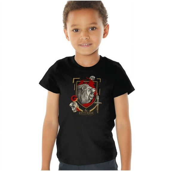 Harry Potter Gryffindor Magicial Mischief Level Up Crest Kids T Shirt (4) for Youth Toddler Boys and Girls, Black
