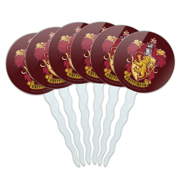 Harry Potter Gryffindor Painted Crest Cupcake Picks Toppers Decoration Set of 6