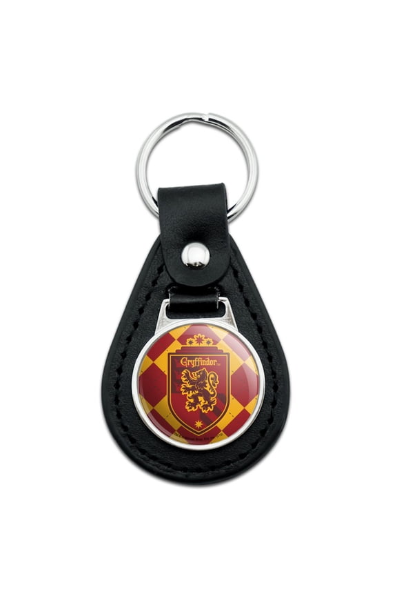 Harry Potter Gryffindor Plaid Sigil Black Leather Keychain