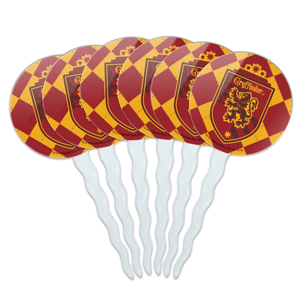 Harry Potter Gryffindor Plaid Sigil Cupcake Picks Toppers Decoration Set of 6