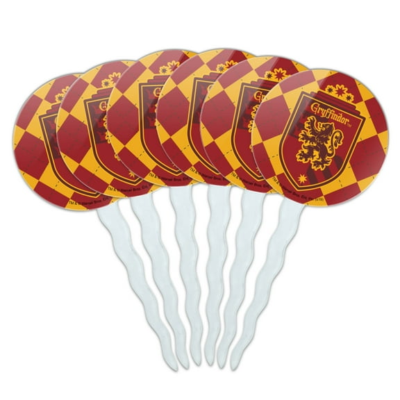 Harry Potter Gryffindor Plaid Sigil Cupcake Picks Toppers Decoration Set of 6
