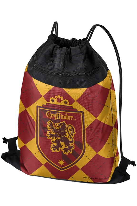Harry Potter Gryffindor Plaid Sigil Drawstring Backpack Sports Bag Sackpack 17" x 13", Perfect for Gym, Yoga or Practice