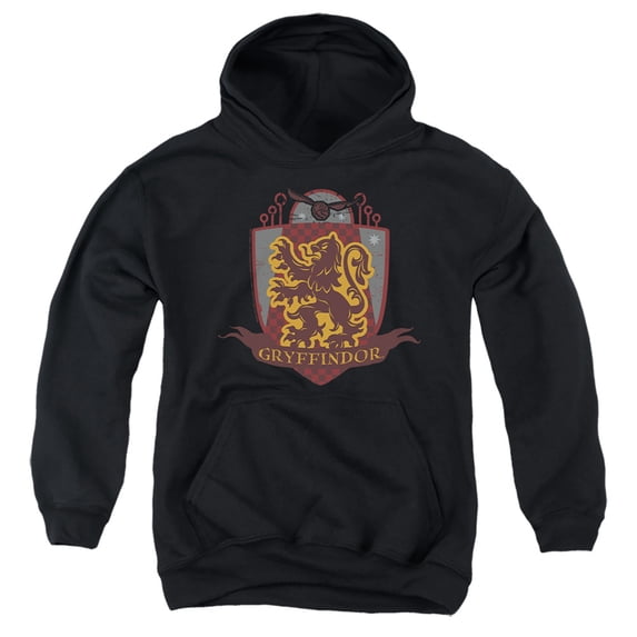 Harry Potter Gryffindor Quidditch Shield Logo Kids Pull-Over Hoodie (X-Large) for Youth Boys and Girls, Black