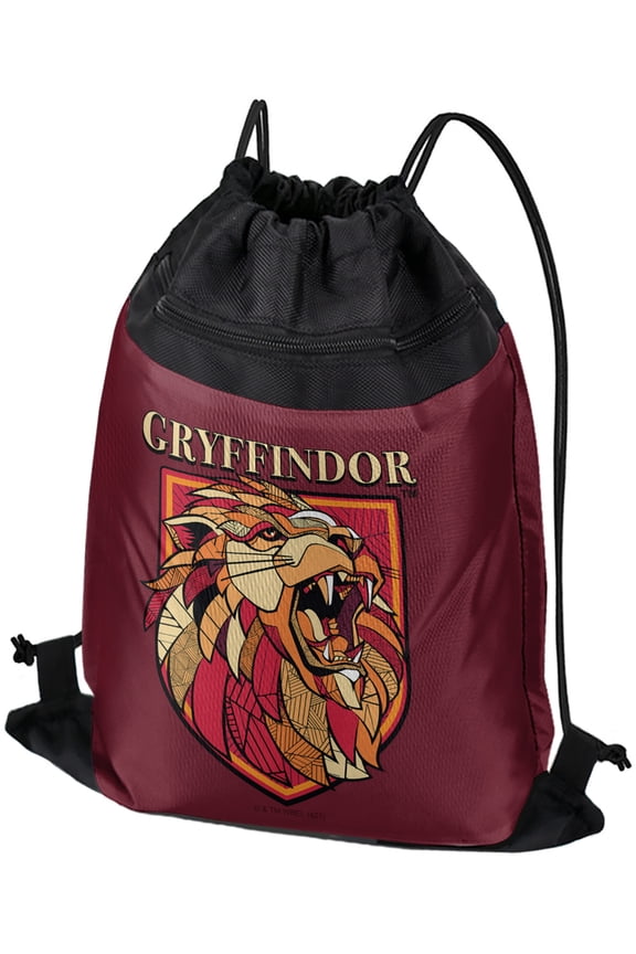 Harry Potter Gryffindor Stain Glass Drawstring Backpack Sports Bag Sackpack 17" x 13", Perfect for Gym, Yoga or Practice
