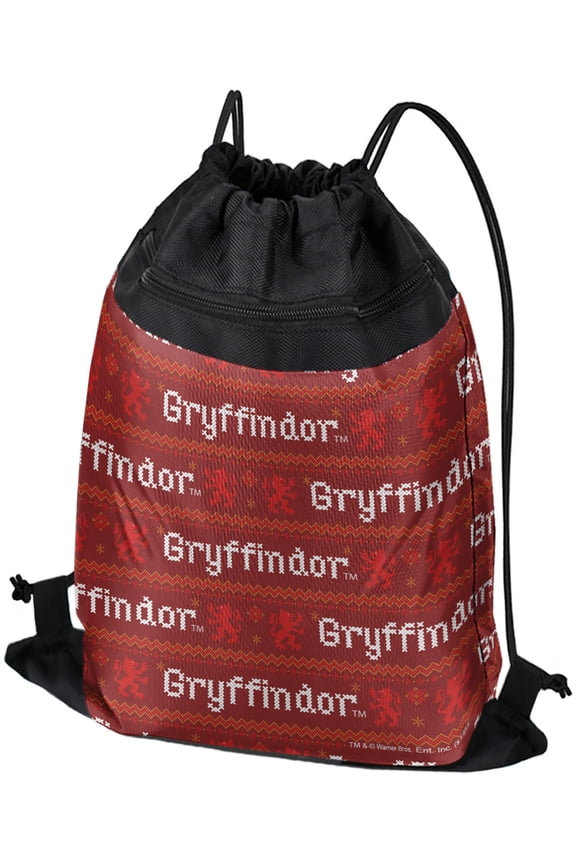 Harry Potter Gryffindor Sweater With Words Pattern Drawstring Backpack Sports Bag Sackpack 17" x 13", Perfect for Gym, Yoga or Practice