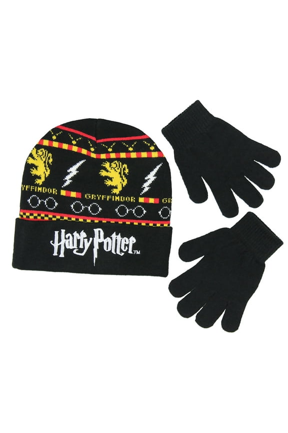 Harry Potter Gryffindor Themed Design Knit Cuff Beanie and Glove Set Youth OSFM