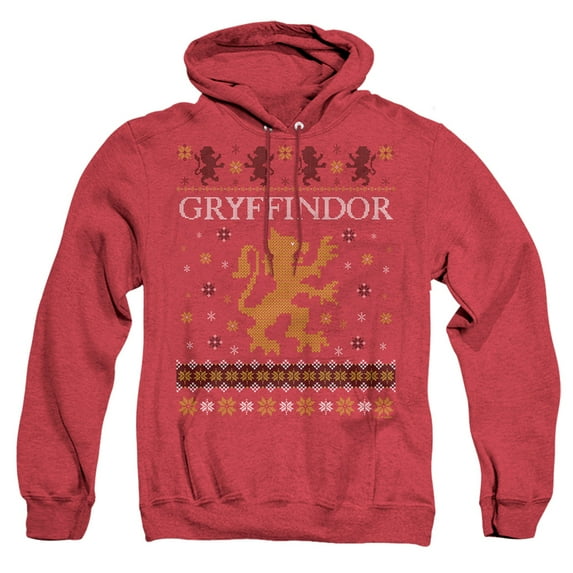 Harry Potter Gryffindor Ugly Christmas Unisex Adult Pull-Over Heather Hoodie,Red, 3X-Large