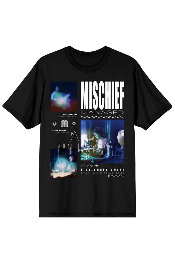Harry Potter & Hedwig Mischief Managed Men's Black Graphic Tee Shirt-S