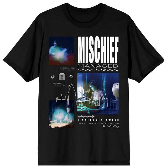 Harry Potter & Hedwig Mischief Managed Men's Black Graphic Tee Shirt-XL
