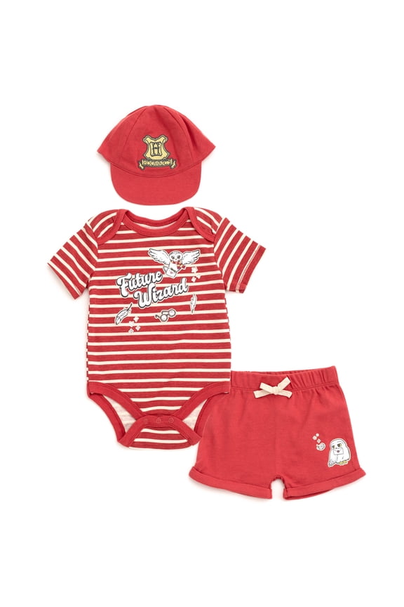Hedwig Owl Bodysuit, Shorts and Baseball Cap 3 Piece Outfit Set Newborn to Infant