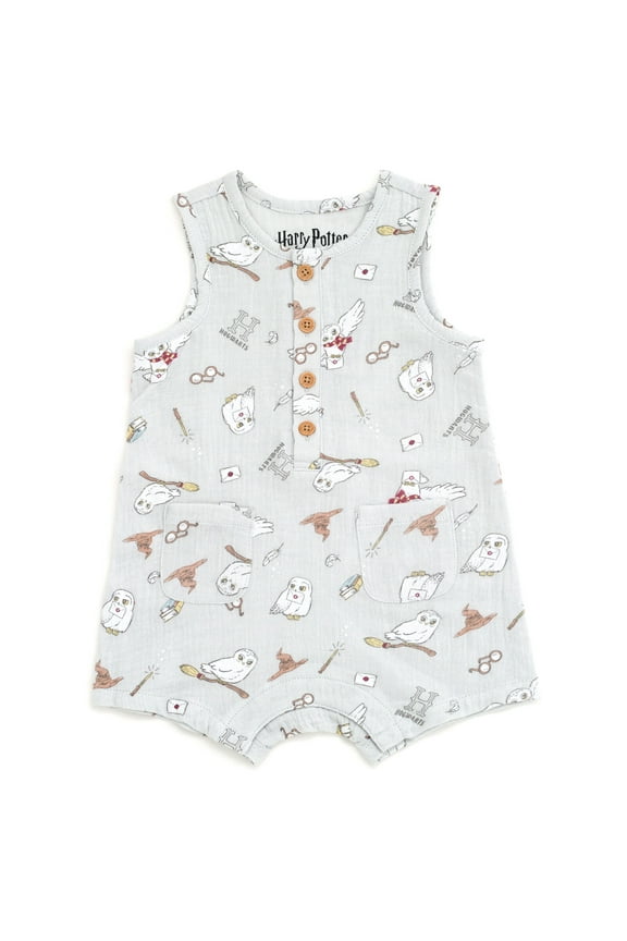 Hedwig Owl Henley Sleeveless Romper Newborn to Infant