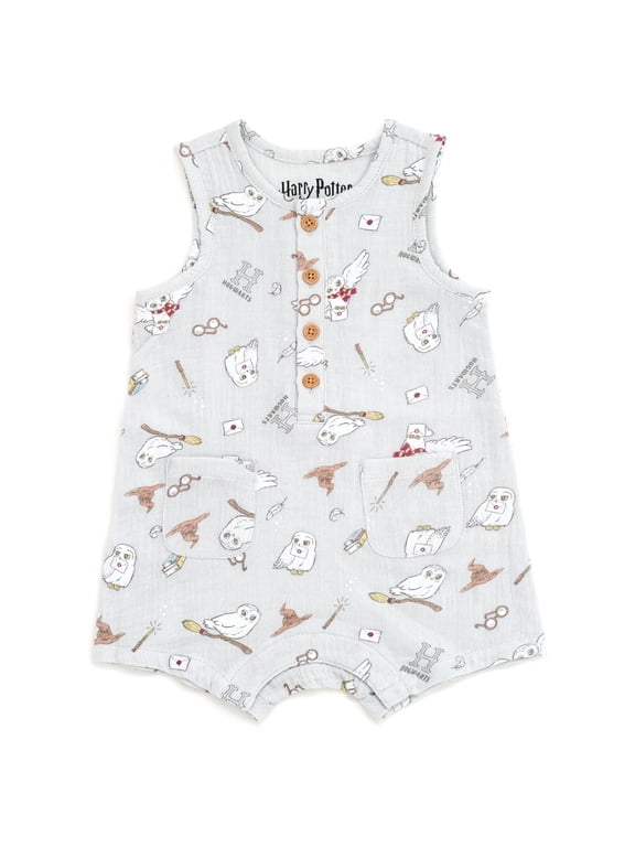 Hedwig Owl Henley Sleeveless Romper Newborn to Infant