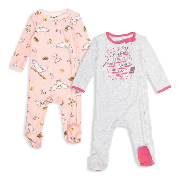 Harry Potter Hedwig Owl Infant Baby Girls 2 Pack Sleep N' Play Coveralls Pink/White 12 Months