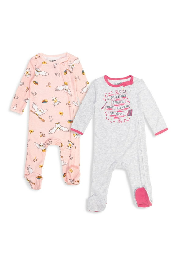 Hedwig Owl Infant Baby Girls 2 Pack Sleep N' Play Coveralls Pink/White 12 Months