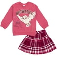 thumbnail image 1 of Harry Potter Little Girls' Fleece Sweatshirt and Plaid Pleated Skirt Set Hedwig Pink Maroon, 1 of 8
