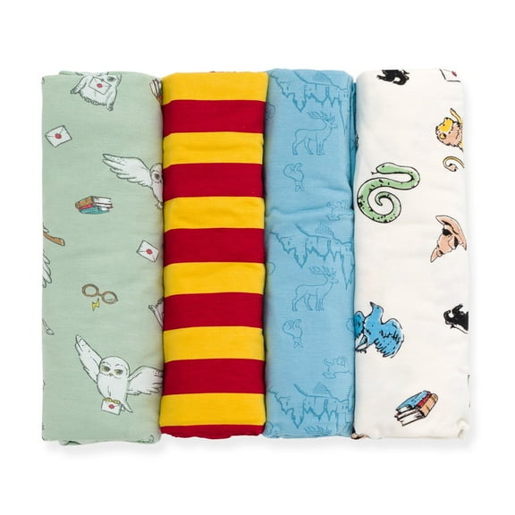 Harry Potter Hedwig Owl Newborn Baby Boys 4 Pack Swaddles Green / Maroon Blue White OS