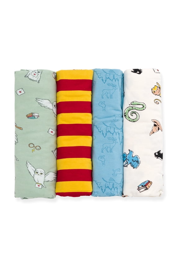 Hedwig Owl Newborn Baby Boys 4 Pack Swaddles Green / Maroon Blue White OS