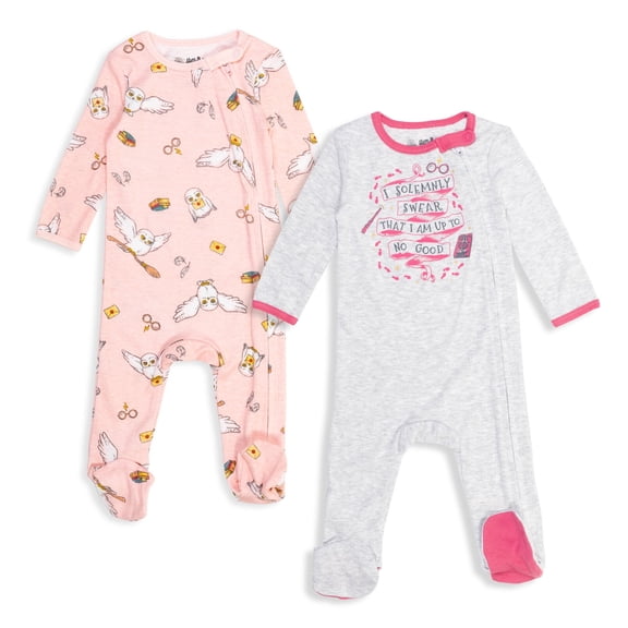 Harry Potter Hedwig Owl Newborn Baby Girls 2 Pack Sleep N' Play Coveralls Pink/White Newborn