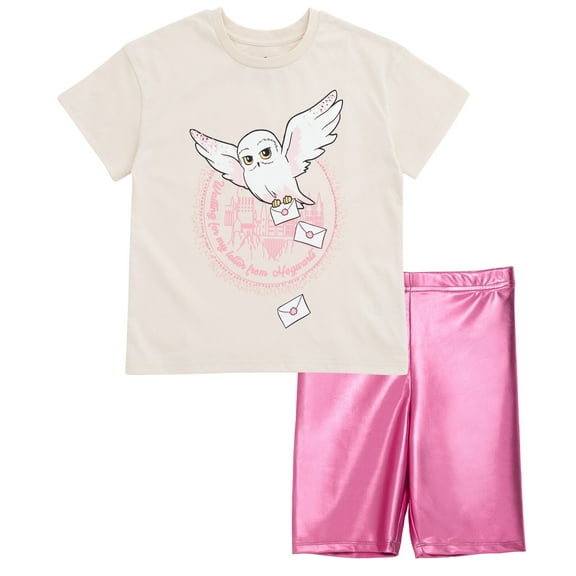 Harry Potter Hedwig Owl T-Shirt and Bike Shorts Outfit Set Iridescent Toddler to Big Kid