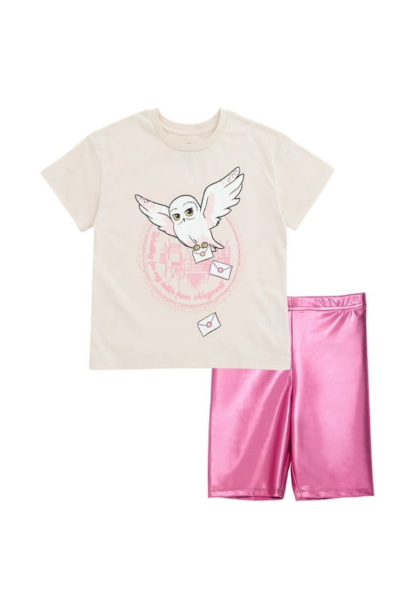 Hedwig Owl T-Shirt and Bike Shorts Outfit Set Iridescent Toddler to Big Kid