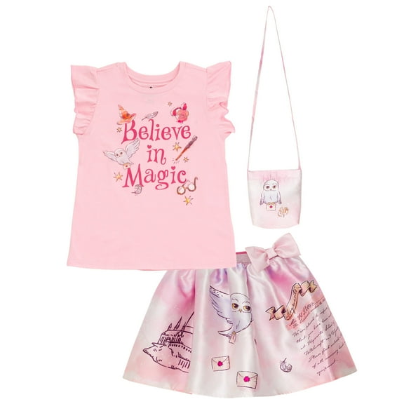 Harry Potter Hedwig Owl Tank Top, Satin Skirt and Bag 3 Piece Outfit Set Tie Dye Toddler to Big Kid