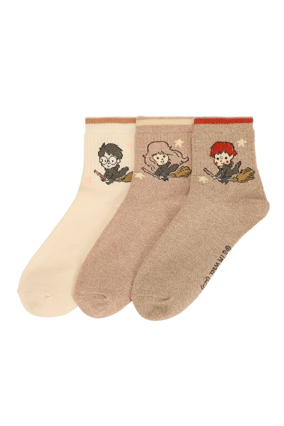 Harry Potter Hedwig Ron and Hermone Womens Casual Quarter Crew 3 Pack