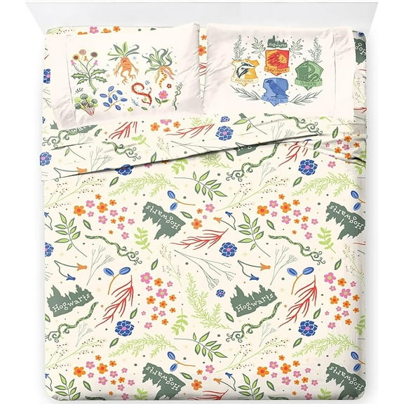 Harry Potter Herbology Magic 4 Piece Queen Size Sheet Set