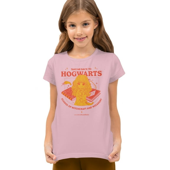 Harry Potter Hermione Back To Hogwarts Kids T Shirt for Youth Boys and Girls, Pink, Medium