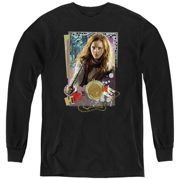 Harry Potter Hermione Colorful Paper Collage Kids Long Sleeve T Shirt (Large) for Youth Boys and Girls, Black