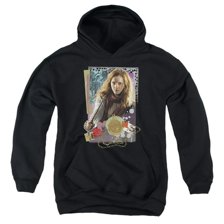 Harry Potter Hermione Colorful Paper Collage Kids Pull Over Hoodie Large for Youth Boys and Girls Black