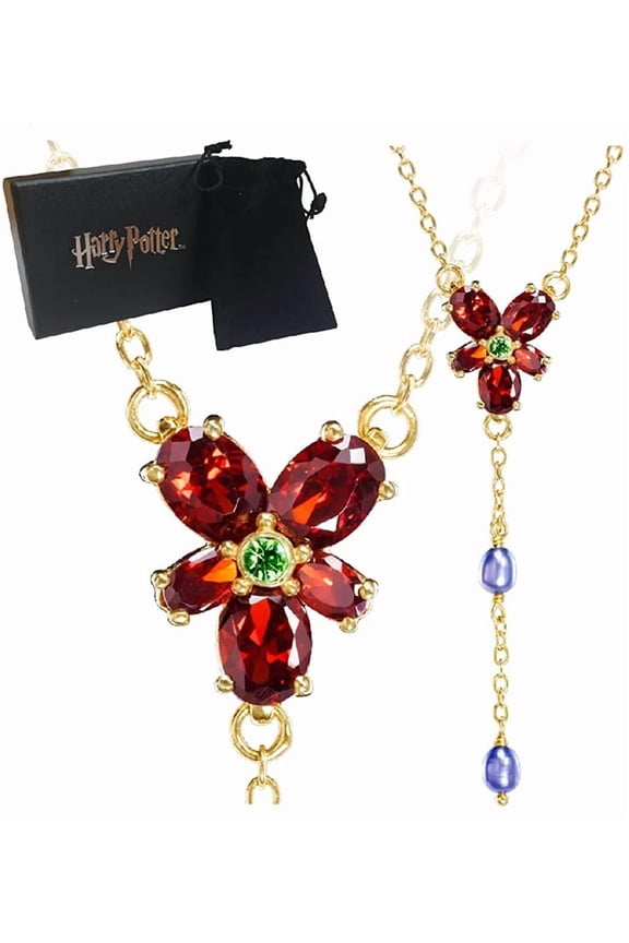 Hermione's Red Crystal Necklace Costume Replica from Harry Potter and The Deathly Hallows 1:1 scale in Gold/Red/Blue by Noble Collection