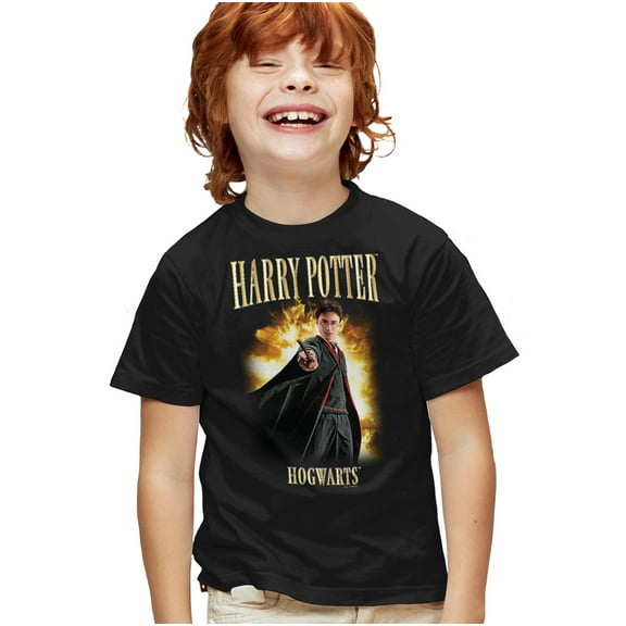 Harry Potter Hogwarts 90s Style Poster Kids T Shirt for Youth Boys and Girls, Black, Medium