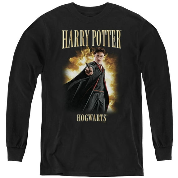 Harry Potter Hogwarts 90s Style Poster Youth Long Sleeve T Shirt, Black, Medium
