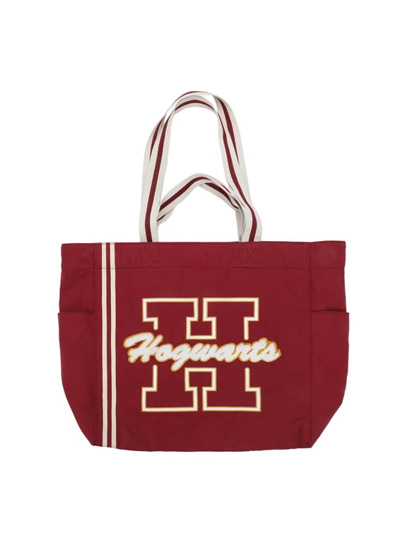 Harry Potter Hogwarts Canvas Tote Bag with Faux Shearling Patch