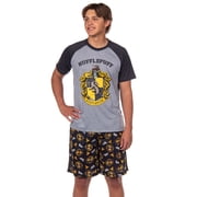 Harry Potter Hogwarts Castle Men's House Crest 2 Piece Raglan Pajama Short Set Gryffindor Slytherin Ravenclaw Hufflepuff